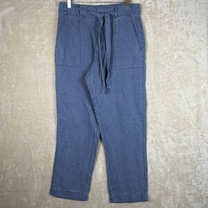CYTHIA ROWLEY Linen Blend Belted Wide Leg Pants Blue Women's Size 12 Resort Wear